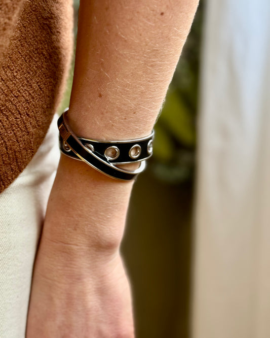 Jonc Eyelet I Argent & noir