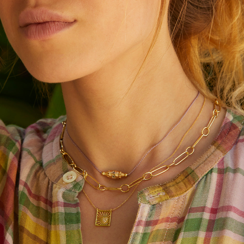 Collier cordon Rakhi 2 Topaze Blanche